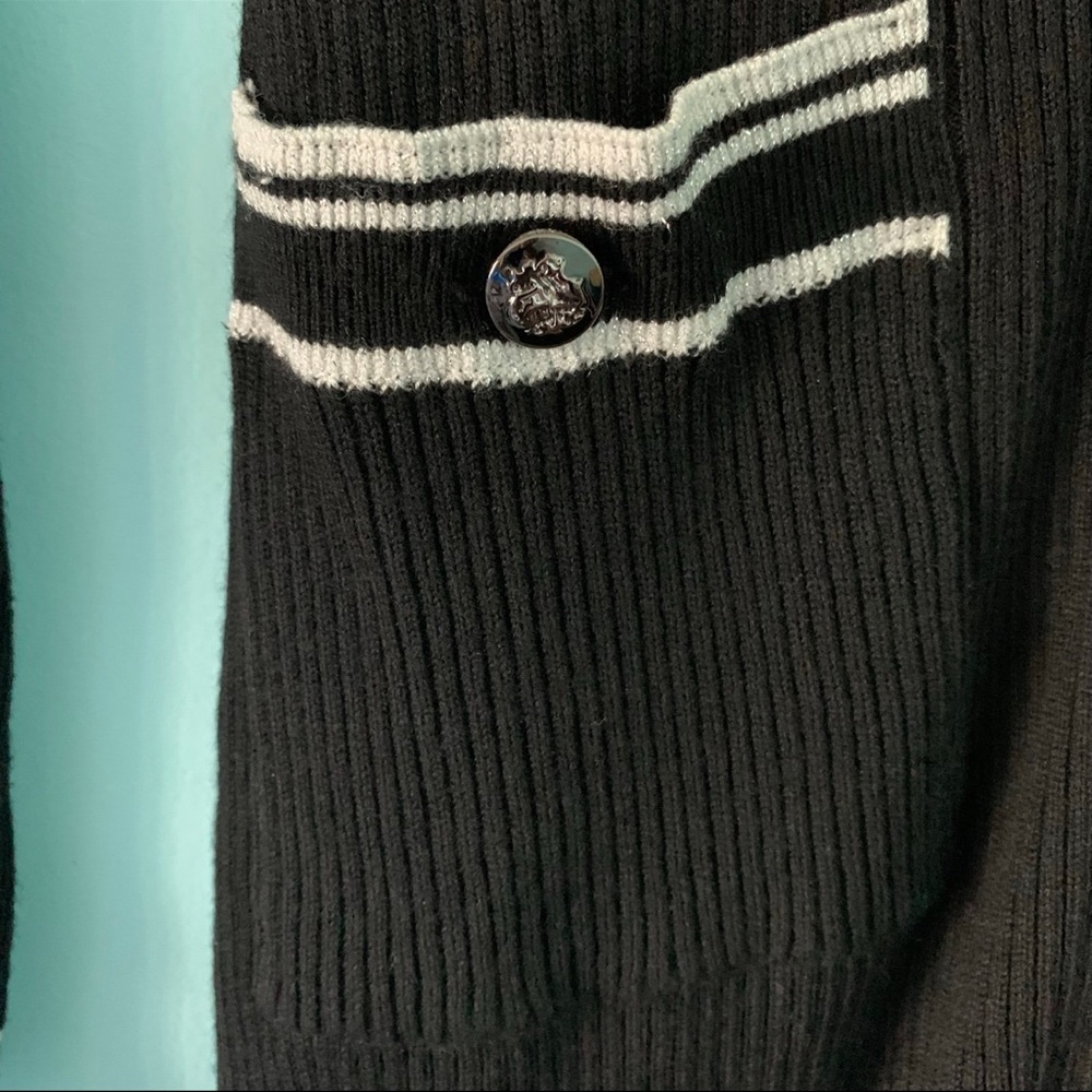 White House Black Market Wool Blend Ribbed Stripe Trim Knit Duster Cardigan - Picture 3 of 7